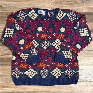 Northern Isles Vtg. Hand Knitted Sweater Navy Floral Women’s Sz M Cottagecore